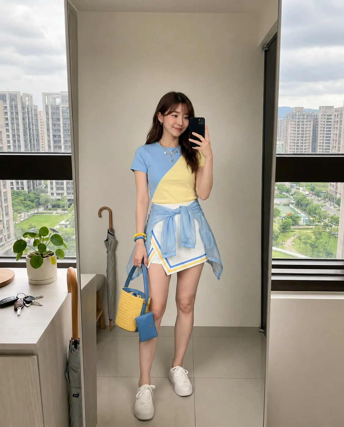 Varsity Spirit: Colorblock Diagonal Tee & Striped Tennis Skort