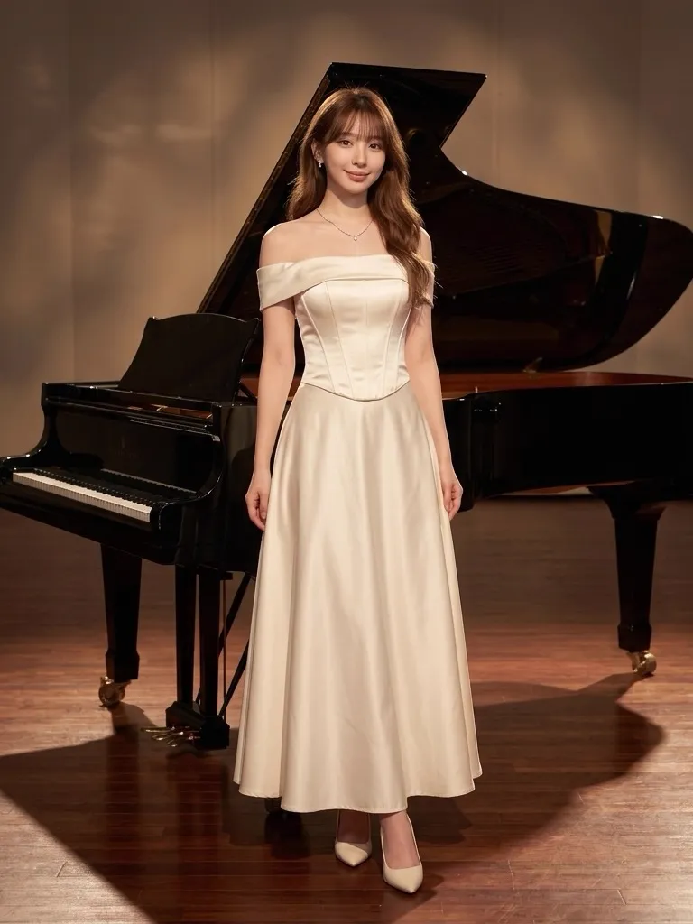 Ivory Satin Corset Top & Flowing Floor-Length Satin Skirt