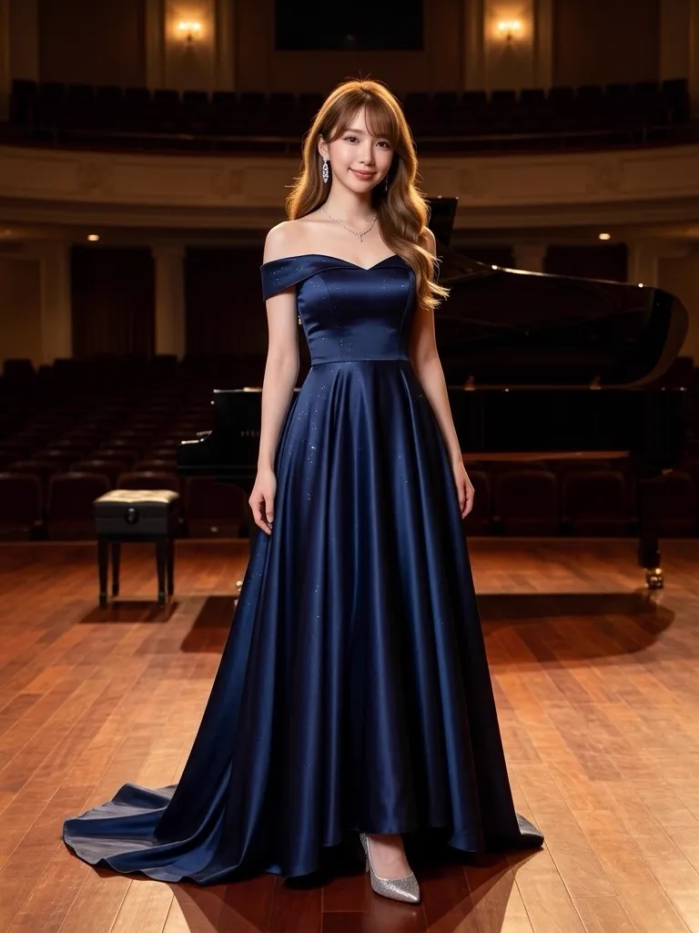 Midnight Navy Silk Gown: Classical Concert Stage Elegance