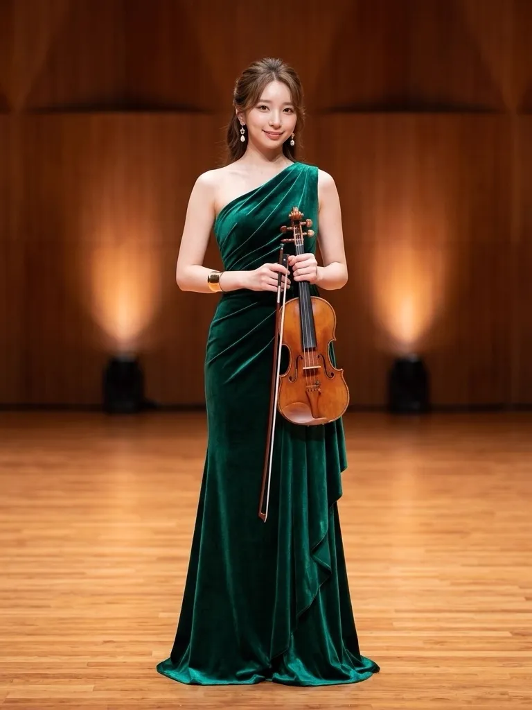 Emerald Silk Velvet Gown: Classical Concert Hall Poise