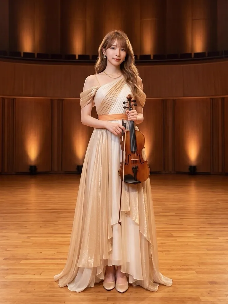 Champagne Gold Pleated Chiffon Gown with Spirited Grace