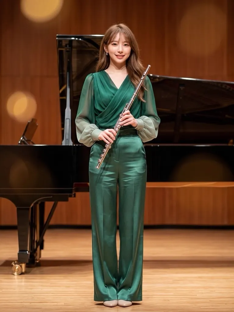 Emerald Draped Blouse and Forest Satin Wide-Leg Trousers