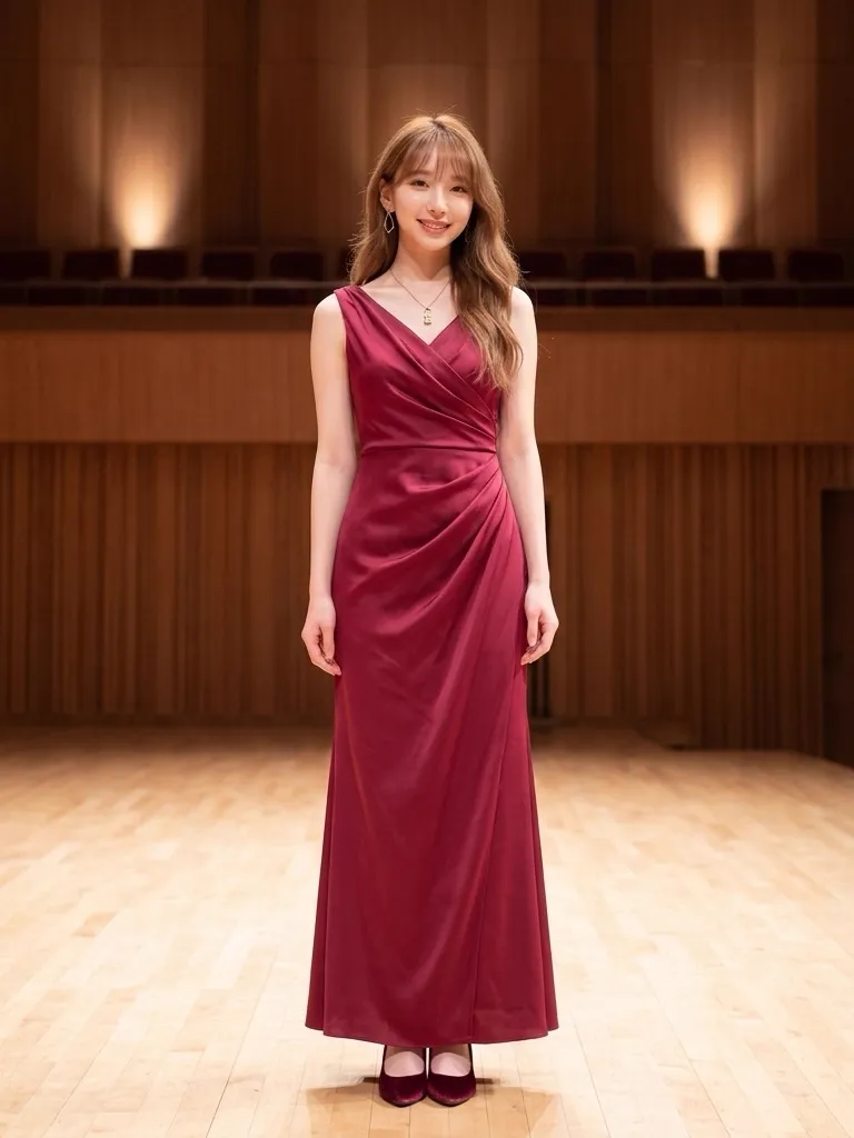 French Burgundy Draped Cowl Satin Evening Gown