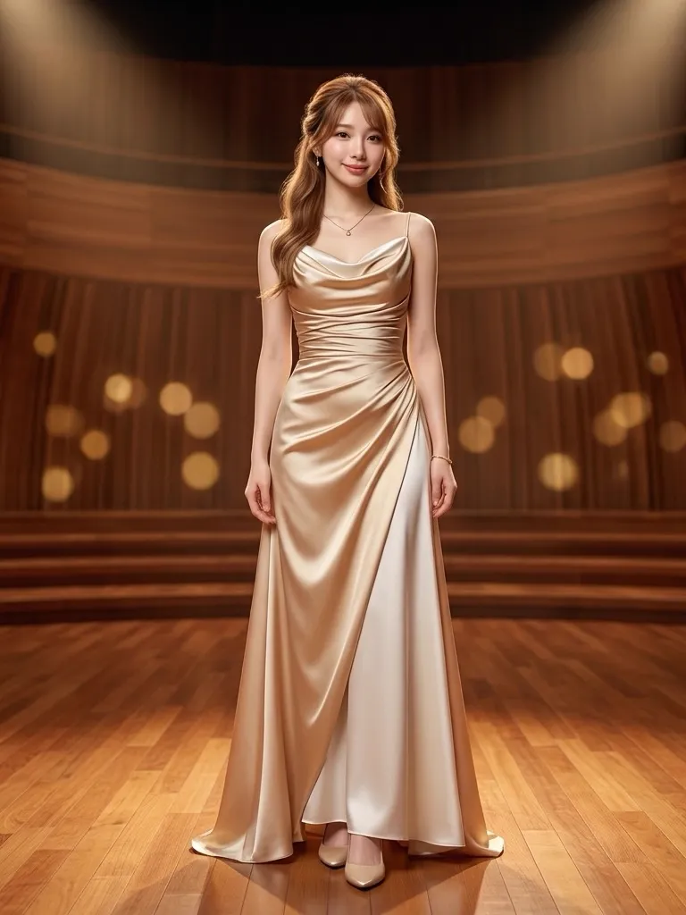 Champagne Gold & Pearl Ivory French Cowl Gown