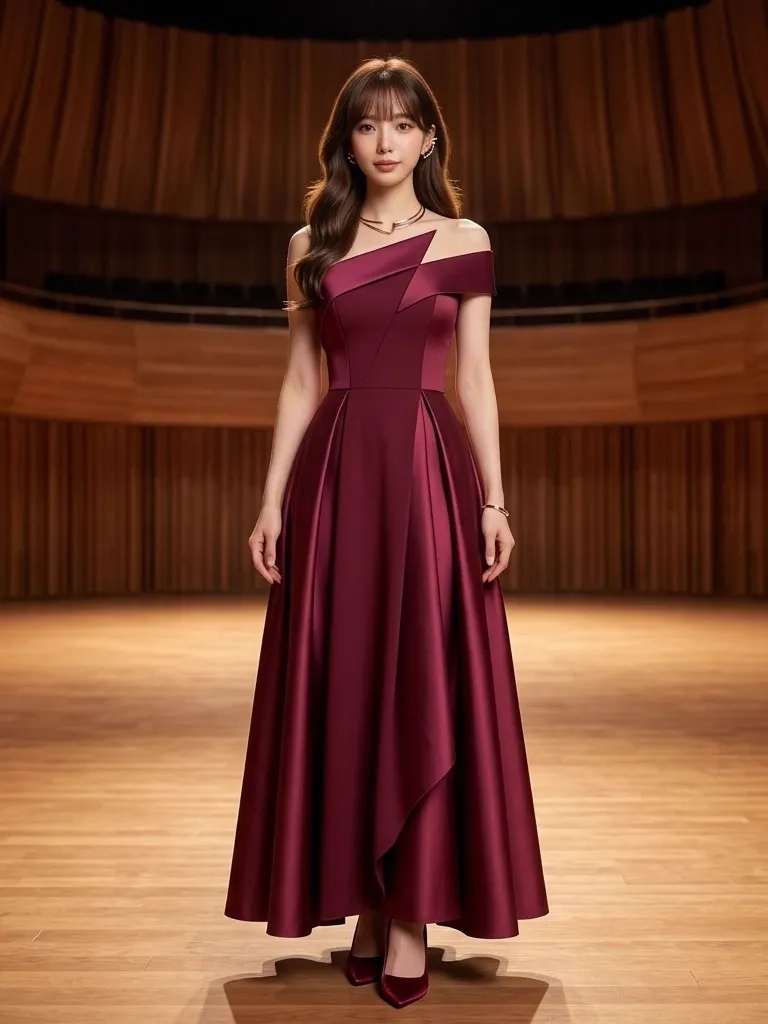 Rich Burgundy Modern Sculptural Gown
