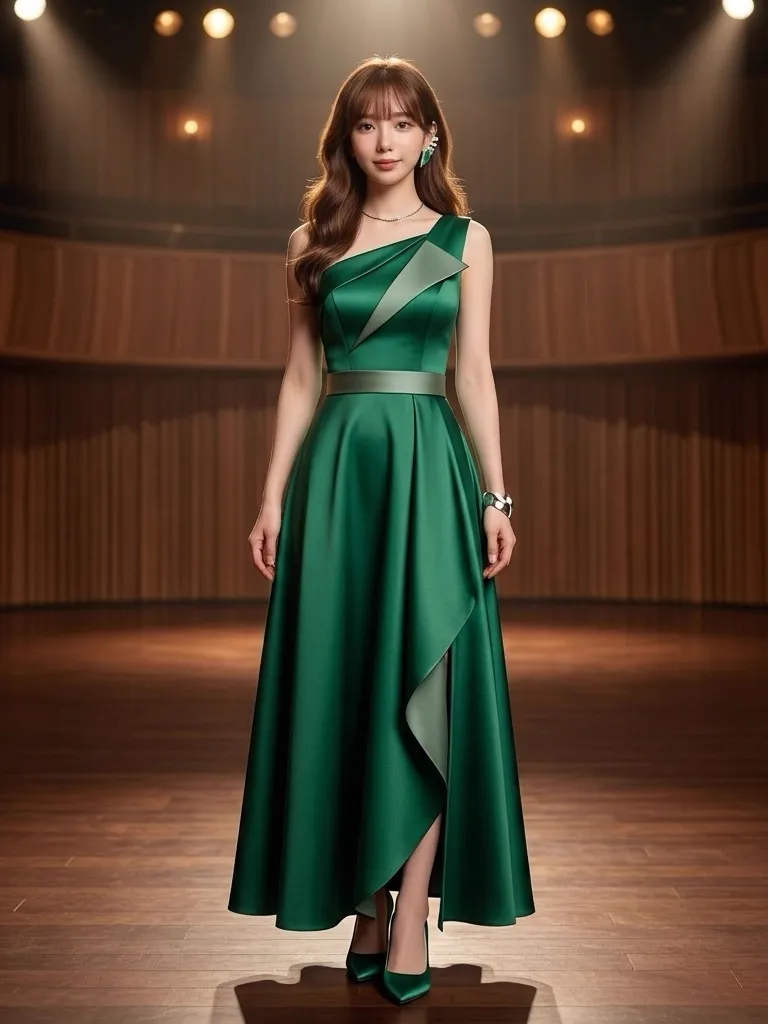 Emerald Symphony: Asymmetric Solo Stage Gown