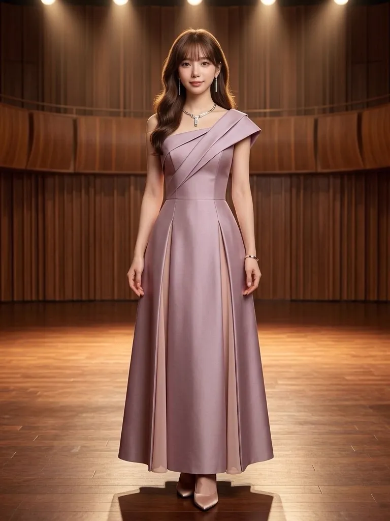 Sculptural Elegance: Muted Lilac Architectural Stage Gown